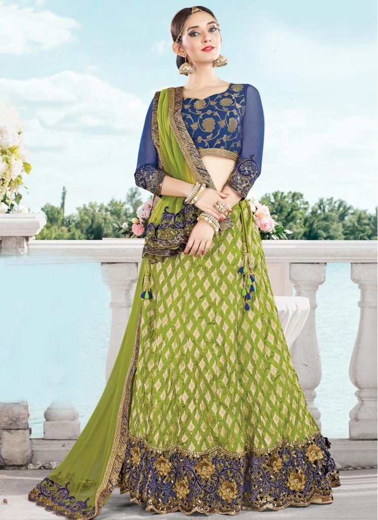 Blue & Olive Green lehenga