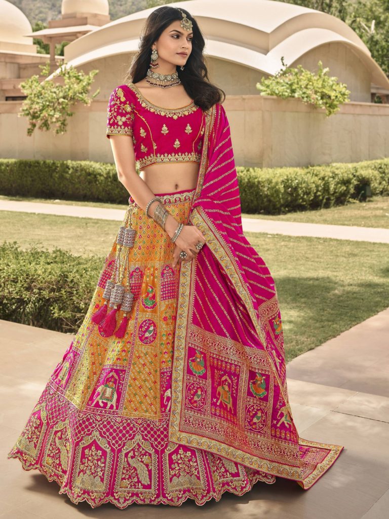 Hot pink plus pale orange lehenga