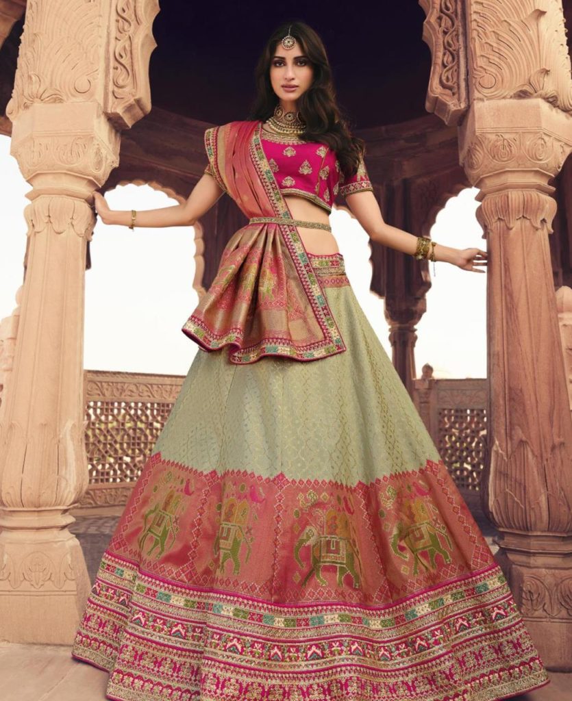 Pistachio Green & Pink lehenga