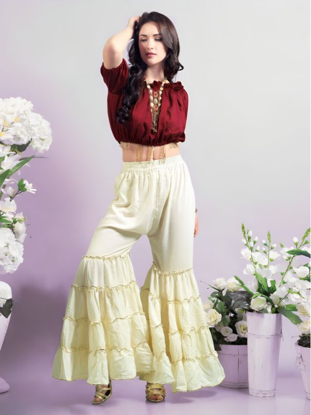 Buy Online Gold Floral Embroidered Silk Palazzo Pants at Best Prices from  Kashmir Box – KashmirBox.com