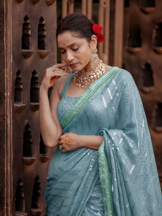 Ankita Lokhande’s Powder Blue Sarees