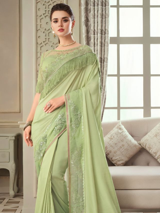 Apple Green Color Sarees Online