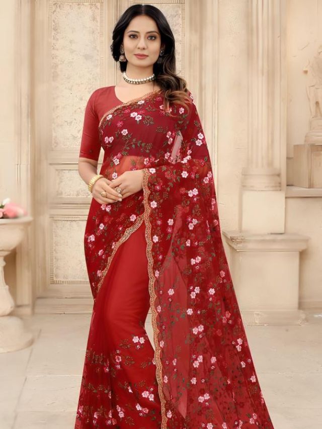 Cherry Red Saree