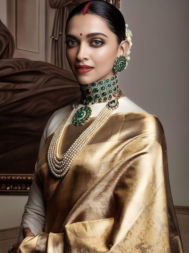 Deepika Padukone in Gold Saree Color Online