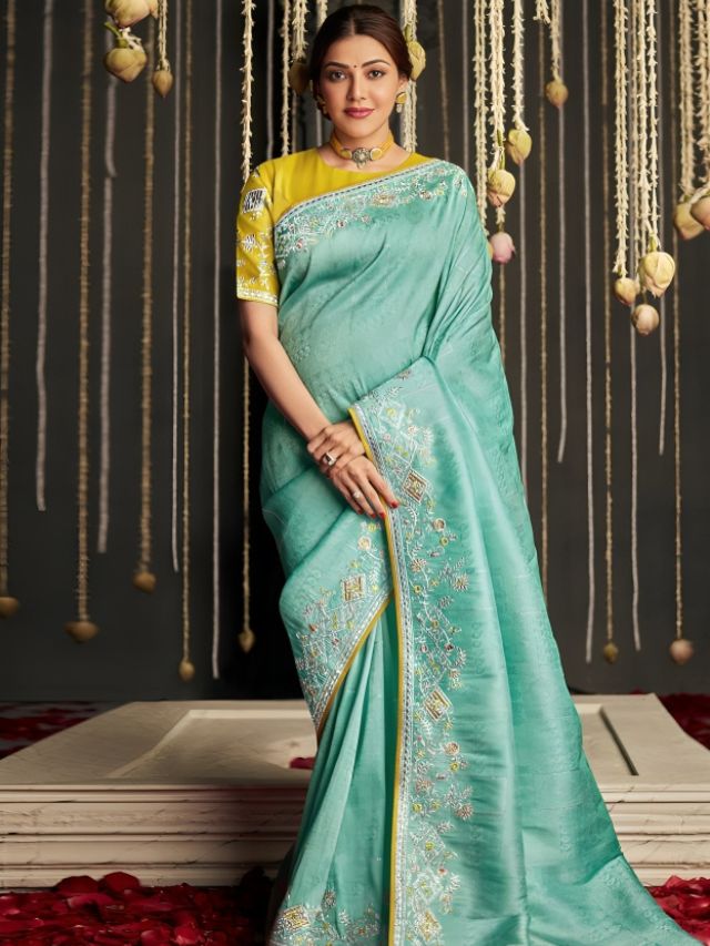 Kajal Aggarwal in Sea Green Saree Color Online