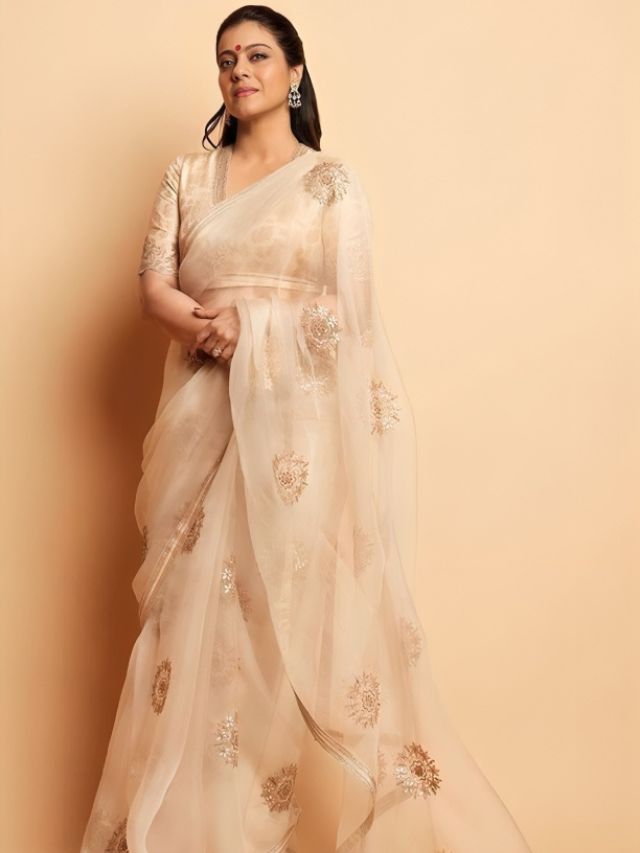 Kajol in Cream Color Sarees