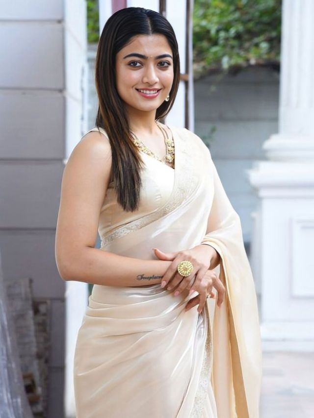 Rashmika Mandanna in Cream Color Sarees
