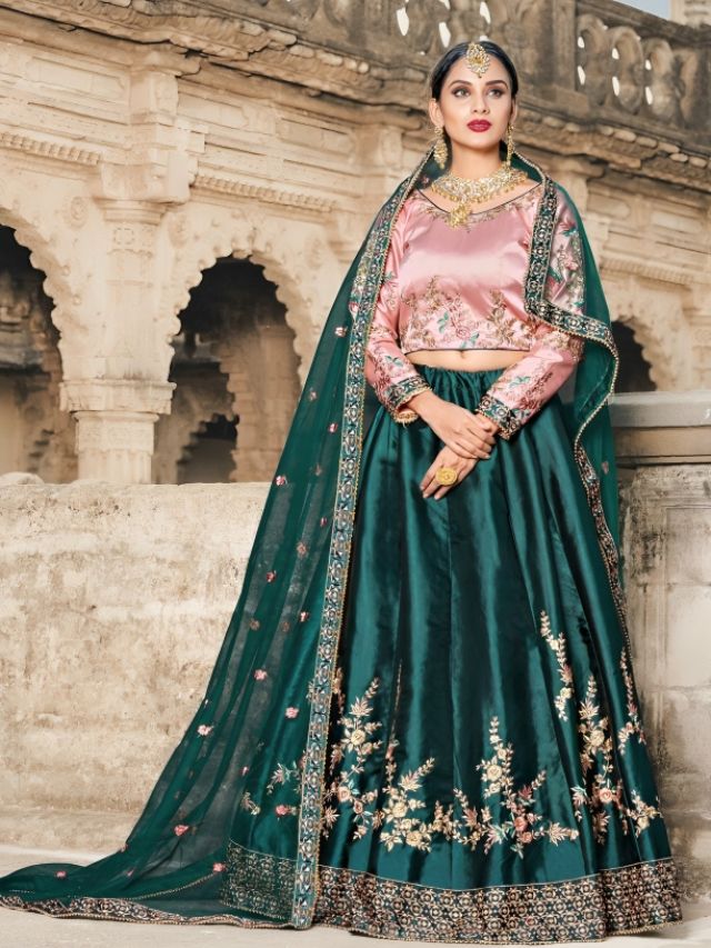 Satin Lehenga design with dupatta for wedding