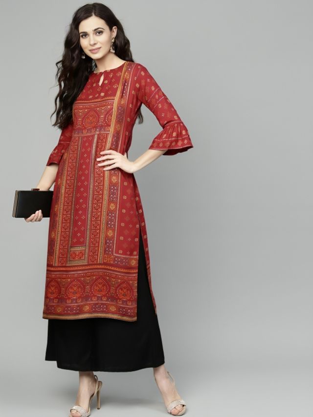 Brick red kurti colour combination