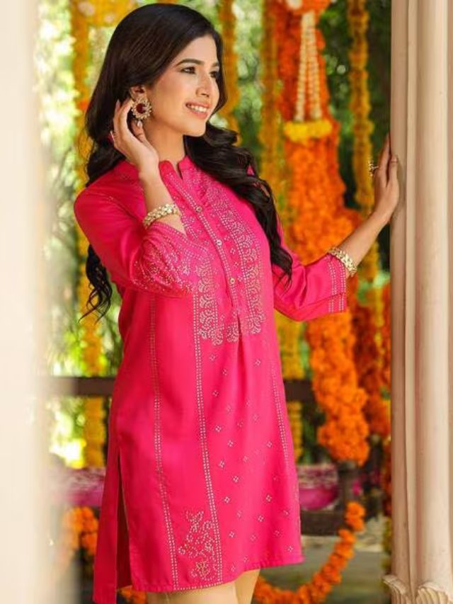 Fuchsia Dark Pink Kurti Design