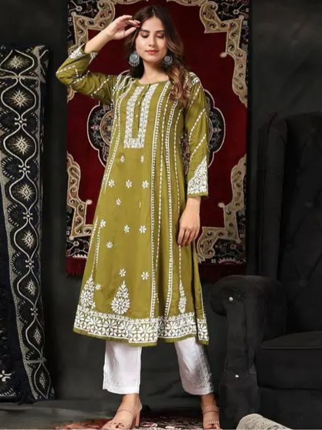 Mehendi Green Colour Kurti For Ladies