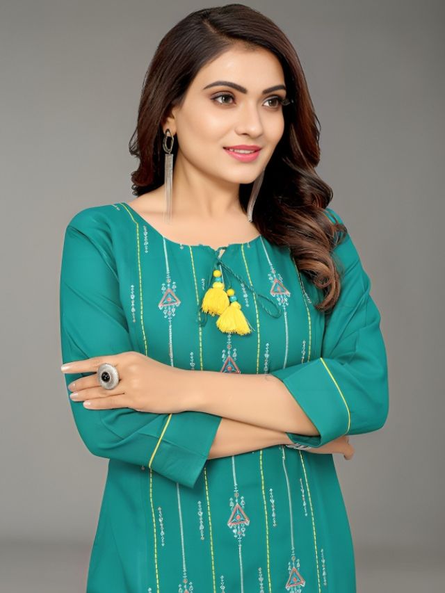 Peacock Green Colour Kurti for Ladies