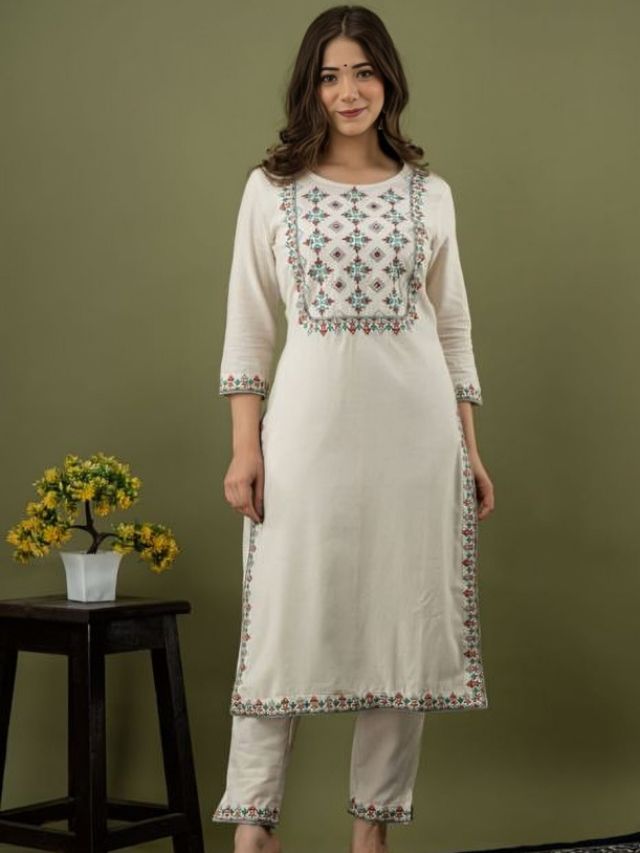 Pearly White Colour Kurti For Girls