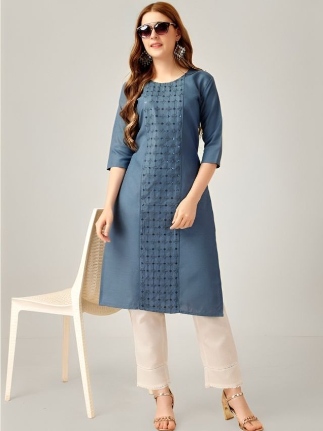 Women Denim Blue Kurti Shade