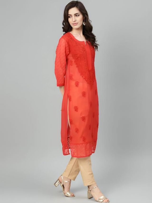 Women's Champagne Red Kurti