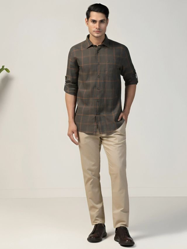 A Men in Checked Shirt with Khaki or Olive Pants for office