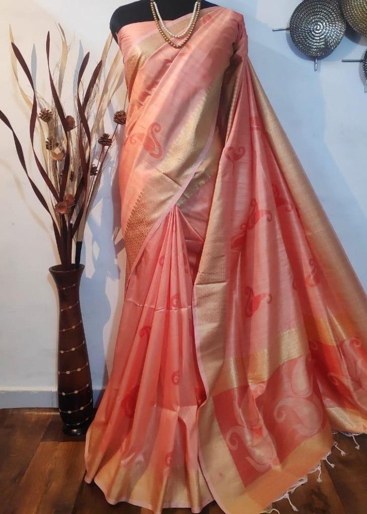 Designer Soft Mulberry Silk Weaving Saree In Peach