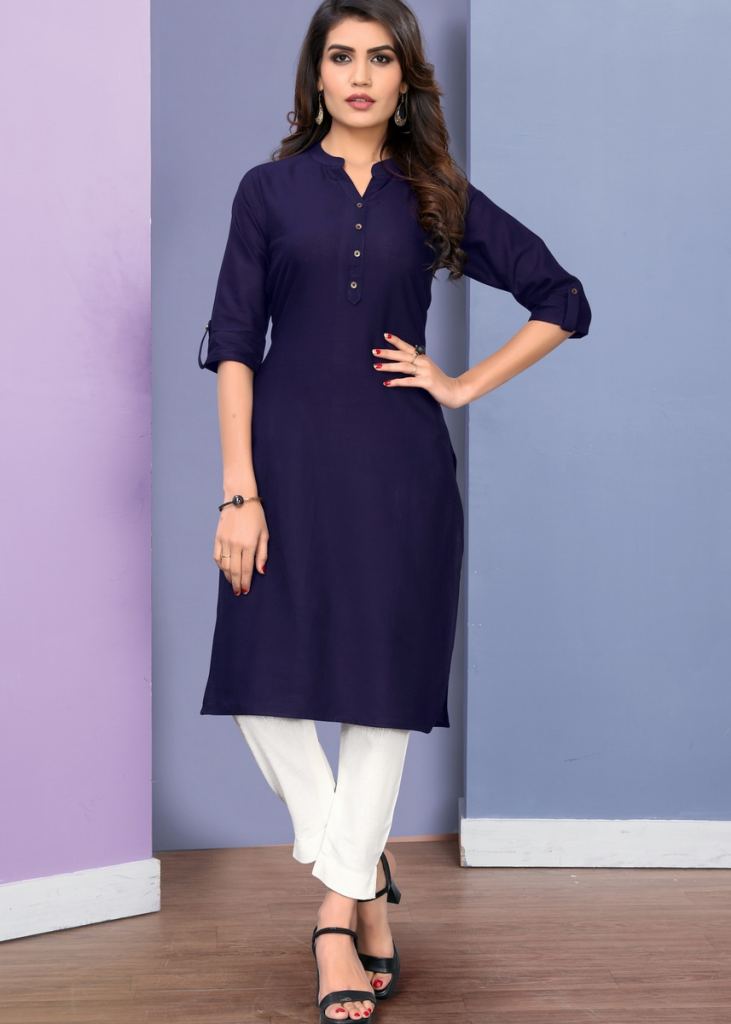 42 Inch Navy Blue Fabclub Women's Rayon Solid Plain Straight Kurti at Rs  229 in Ahmedabad