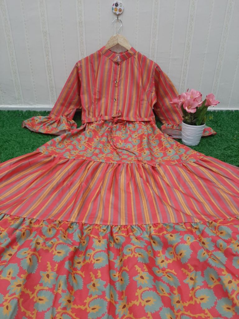 Beautiful Silk Cotton Party Wear Gown | Latest Kurti Designs