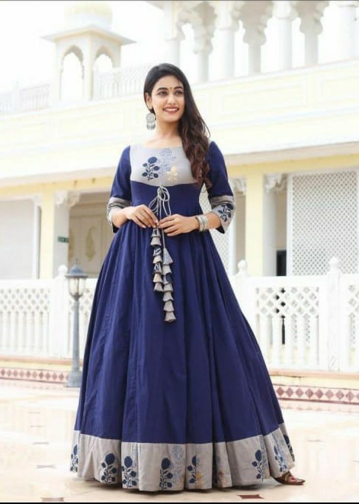 Buy Navy Blue Sequins Georgette Designer Gown - Koskii