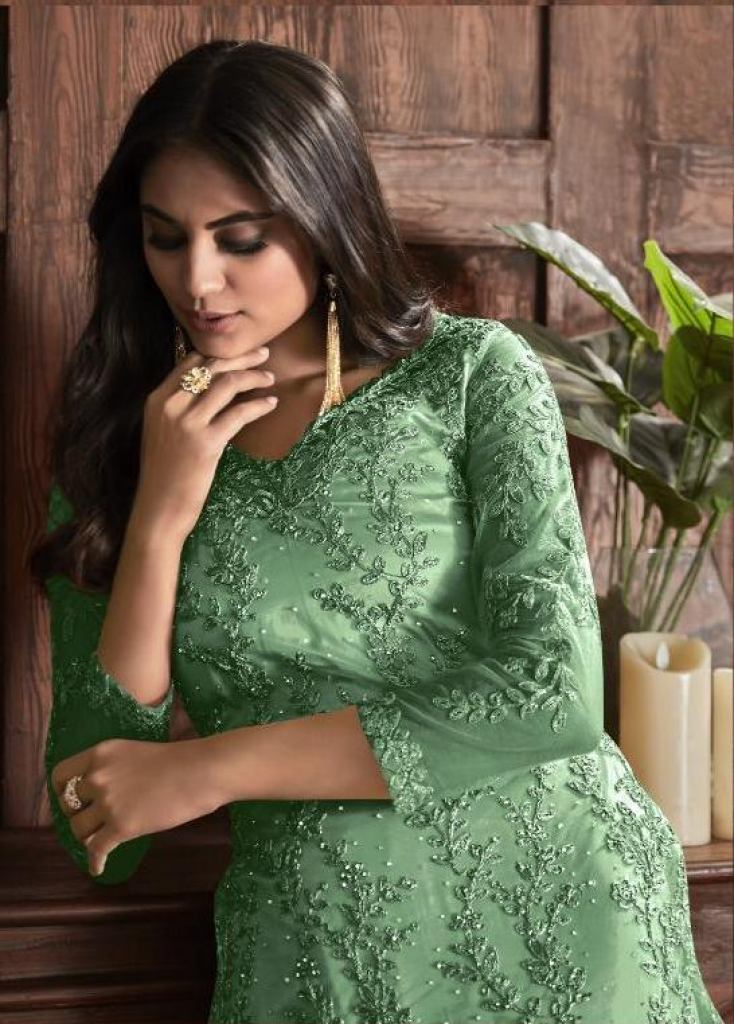 Buy Pista Green Latest Designer Mehndi Wear Georgette Palazzo Suit Online -  SALV2469 | Appelle Fashion