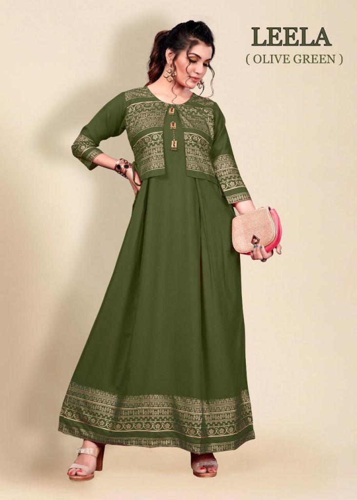 Sitaram Designer Women Olive green Rayon Embroidered Straight Kurta