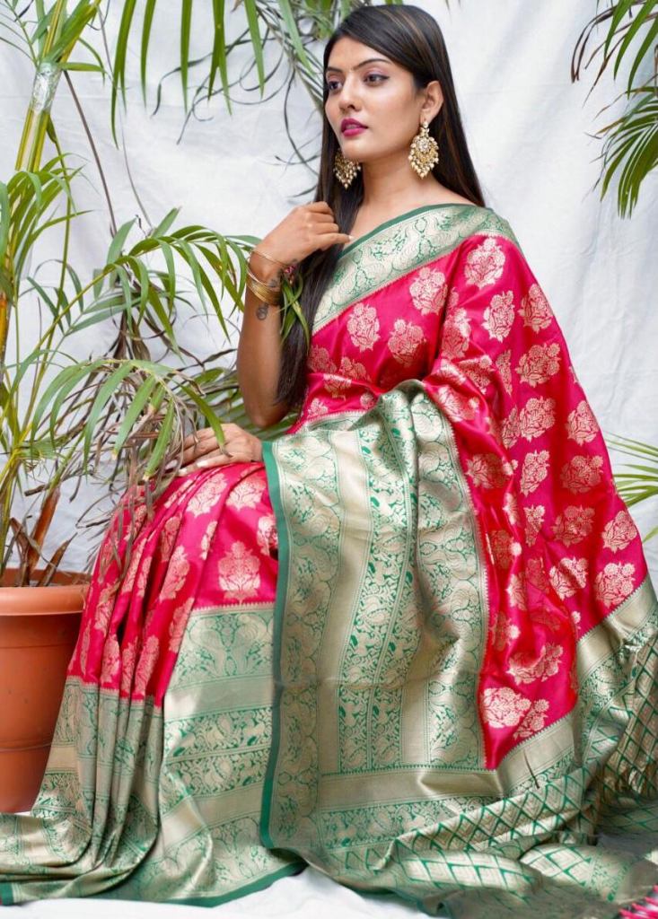 TaanishQa Vol-2 RANI PINK Banarasi Silk Saree