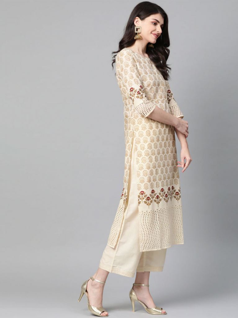 Apricot Cream And white Chanderi cotton Salwar suit set with chanderi  cotton dupatta | Kiran's Boutique