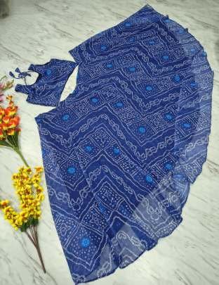 4.5 Meter Flair Blue Printed Lehenga Choli With Canvas Patta
