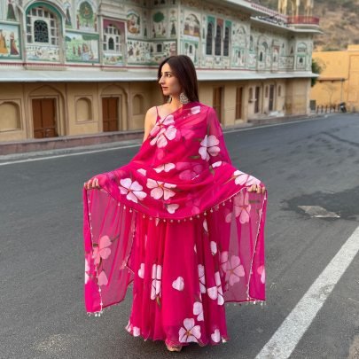 4.5 Mtr Flair Pink Colour  Anarkali  Suit