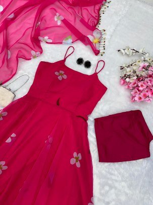 4.5 Mtr Flair Pink Colour  Anarkali  Suit