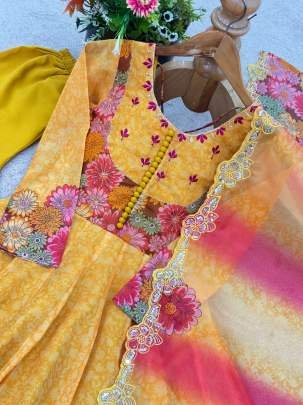 4 Meter Flair Digital Printed Orgenza Gown With Bottom And Dupatta