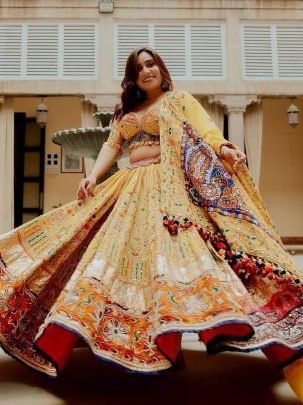 4 Mtrs Flair Muslin Cotton Fabric Navratri Lehenga