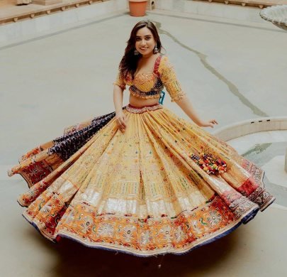 4 Mtrs Flair Muslin Cotton Fabric Navratri Lehenga