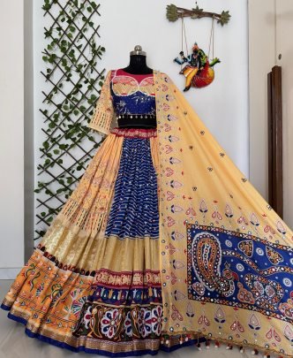 4 Mtrs Flair Muslin Cotton Fabric Navratri Lehenga