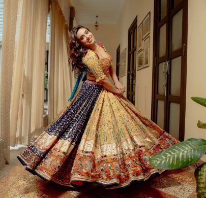4 Mtrs Flair Muslin Cotton Fabric Navratri Lehenga