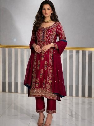 5 mm Sequence Multi Embroidery Work Ready Made Suit