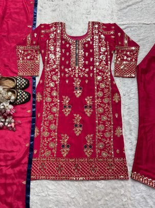 5 mm Sequence Multi Embroidery Work Ready Made Suit