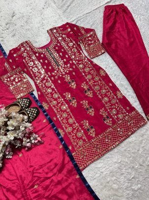 5 mm Sequence Multi Embroidery Work Ready Made Suit