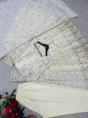 5 Mm Sequences Work Cream Colour  Anarkali  Suit