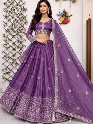 5 mm Sequins Work  Purple  Colour Lehenga Choli