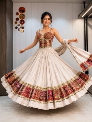 7-8 mtr  Flair  White  Colour Navratri Lehenga
