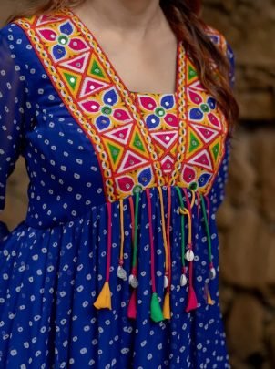 7 Meter Flair Mirror Work Navratri Gown
