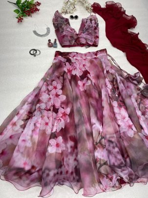 8 Mtr Flair Digital Printed Lehnga  Choli  Set