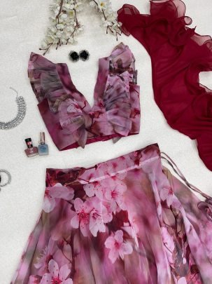 8 Mtr Flair Digital Printed Lehnga  Choli  Set