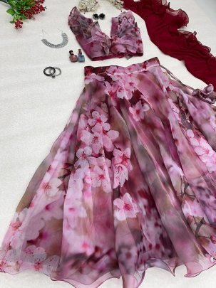 8 Mtr Flair Digital Printed Lehnga  Choli  Set