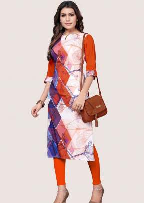 Attractive Designer Heavy American Creap In Orange And White kurtis