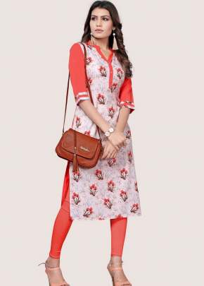 Attractive Designer Heavy American Creap In Peach And White kurtis