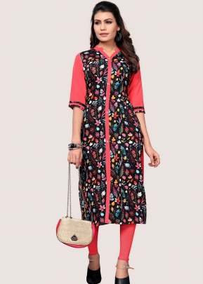 Attractive Designer Heavy American Creap In Peach And Brown printed kurtis