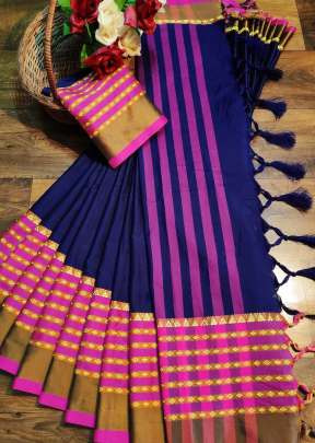 Attractive Georges Soft Cotton Silk Saree in Navy Blue COTTON SILK SAREE